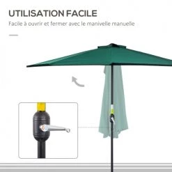 Outsunny Parasols Demi Parasol Balcon Vert -Tapis extérieur Soldes demi parasol balcon vert 4