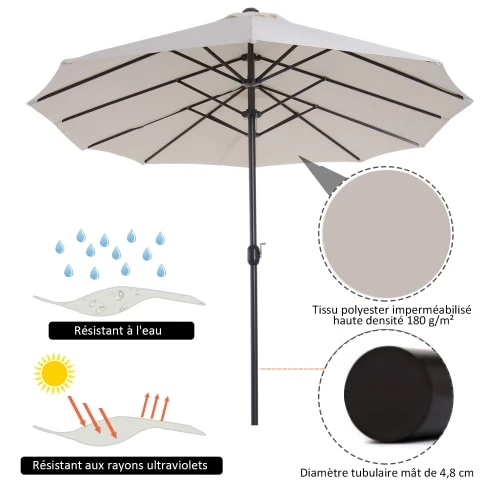 Outsunny Parasols Grand Parasol Acier Polyester Haute Densité Crème 6 Outsunny Parasols Grand Parasol Acier Polyester Haute Densité Crème – Image 4