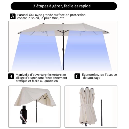 Outsunny Parasols Grand Parasol Acier Polyester Haute Densité Crème 7 Outsunny Parasols Grand Parasol Acier Polyester Haute Densité Crème – Image 5