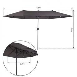 Outsunny Parasols Grand Parasol Acier Polyester Haute Densité Gris -Tapis extérieur Soldes grand parasol acier polyester haute densite gris 2