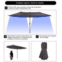 Outsunny Parasols Grand Parasol Acier Polyester Haute Densité Gris -Tapis extérieur Soldes grand parasol acier polyester haute densite gris 3
