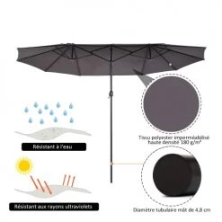 Outsunny Parasols Grand Parasol Acier Polyester Haute Densité Gris -Tapis extérieur Soldes grand parasol acier polyester haute densite gris 4