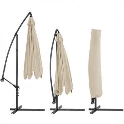 Tectake Parasols Parasol 350 Cm Avec Housse De Protection Beige -Tapis extérieur Soldes parasol 350 cm avec housse de protection beige 3