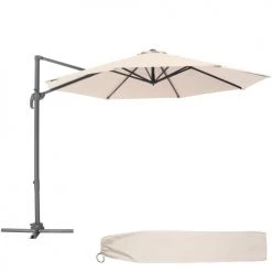 Tectake Parasols Parasol DARIA 300 Cm Avec Pied Déporté Et Housse De Protection Beige