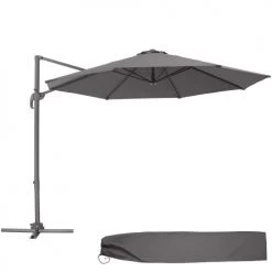 Tectake Parasols Parasol DARIA 300 Cm Avec Pied Déporté Et Housse De Protection Gris