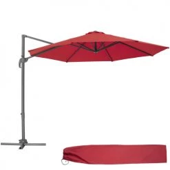 Tectake Parasols Parasol DARIA 300 Cm Avec Pied Déporté Et Housse De Protection Rouge