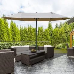 Outsunny Parasols Parasol De Jardin XXL à Manivelle Acier Polyester Café Latte -Tapis extérieur Soldes parasol de jardin xxl a manivelle acier polyester cafe latte 3