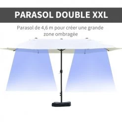 Outsunny Parasols Parasol De Jardin XXL Acier Polyester Haute Densité Crème -Tapis extérieur Soldes parasol de jardin xxl acier polyester haute densite creme 3