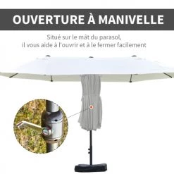 Outsunny Parasols Parasol De Jardin XXL Acier Polyester Haute Densité Crème -Tapis extérieur Soldes parasol de jardin xxl acier polyester haute densite creme 4
