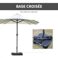 Outsunny Parasols Parasol De Jardin XXL Acier Polyester Haute Densité Crème -Tapis extérieur Soldes parasol de jardin xxl acier polyester haute densite creme 5