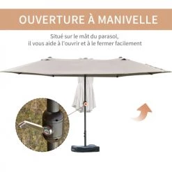Outsunny Parasols Parasol De Jardin XXL Acier Polyester Haute Densité Gris Clair -Tapis extérieur Soldes parasol de jardin xxl acier polyester haute densite gris clair 4