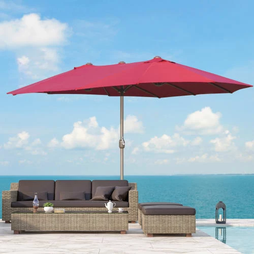 Outsunny Parasols Parasol De Jardin XXL Pied Contrepoids Inclus Acier Polyester Bordeaux 4 Outsunny Parasols Parasol De Jardin XXL Pied Contrepoids Inclus Acier Polyester Bordeaux – Image 2