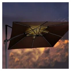 Platinum Parasols Parasol Déporté Avec LED 3x3m Taupe -Tapis extérieur Soldes parasol deporte avec led 3x3m taupe 2