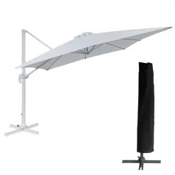 Happy Garden Parasols Parasol Déporté Carré 3x3m Aluminium Toile Blanc Avec Housse