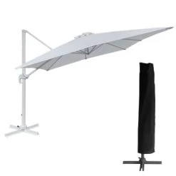 Happy Garden Parasols Parasol Déporté Carré 3x3m Aluminium Toile Blanc Avec Housse -Tapis extérieur Soldes parasol deporte carre 3x3m aluminium toile blanc avec housse 4