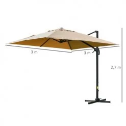 Outsunny Parasols Parasol Déporté Carré Inclinable Pivotant 360° Beige -Tapis extérieur Soldes parasol deporte carre inclinable pivotant 3600 beige 2
