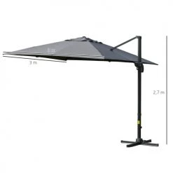 Outsunny Parasols Parasol Déporté Carré Inclinable Pivotant 360° Gris -Tapis extérieur Soldes parasol deporte carre inclinable pivotant 3600 gris 2