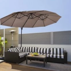 Outsunny Parasols Parasol Déporté Grande Taille Inclinable Marron 9 Outsunny Parasols Parasol Déporté Grande Taille Inclinable Marron -Tapis extérieur Soldes parasol deporte grande taille inclinable marron 1