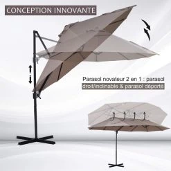 Outsunny Parasols Parasol Déporté Grande Taille Inclinable Marron 13 Outsunny Parasols Parasol Déporté Grande Taille Inclinable Marron -Tapis extérieur Soldes parasol deporte grande taille inclinable marron 5