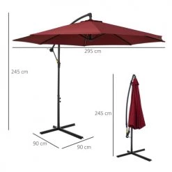 Outsunny Parasols Parasol Déporté Inclinable Manivelle Avec Pied En Acier Bordeaux -Tapis extérieur Soldes parasol deporte inclinable manivelle avec pied en acier bordeaux 2
