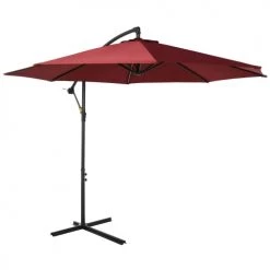 Outsunny Parasols Parasol Déporté Inclinable Manivelle Avec Pied En Acier Bordeaux -Tapis extérieur Soldes parasol deporte inclinable manivelle avec pied en acier bordeaux 3