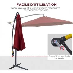 Outsunny Parasols Parasol Déporté Inclinable Manivelle Avec Pied En Acier Bordeaux -Tapis extérieur Soldes parasol deporte inclinable manivelle avec pied en acier bordeaux 4