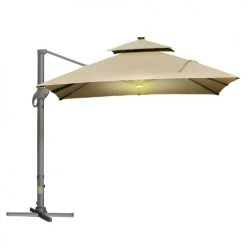 Outsunny Parasols Parasol Déporté LED Carré Double Toit Inclinable Pivotant 360° Beige