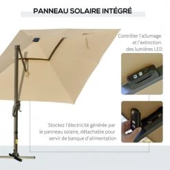 Outsunny Parasols Parasol Déporté LED Carré Double Toit Inclinable Pivotant 360° Beige -Tapis extérieur Soldes parasol deporte led carre double toit inclinable pivotant 3600 beige 5