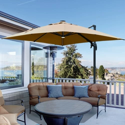 Outsunny Parasols Parasol Déporté LED Carré Inclinable Pivotant 360° Beige 4 Outsunny Parasols Parasol Déporté LED Carré Inclinable Pivotant 360° Beige – Image 2