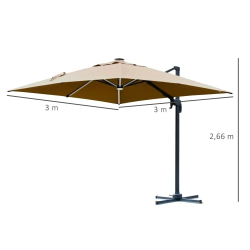 Outsunny Parasols Parasol Déporté LED Carré Inclinable Pivotant 360° Beige 5 Outsunny Parasols Parasol Déporté LED Carré Inclinable Pivotant 360° Beige – Image 3