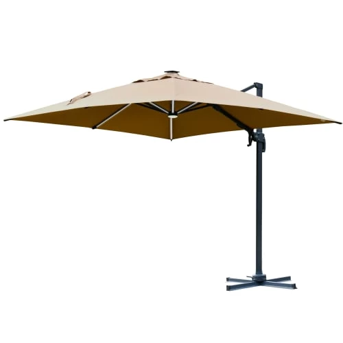 Outsunny Parasols Parasol Déporté LED Carré Inclinable Pivotant 360° Beige 3 Outsunny Parasols Parasol Déporté LED Carré Inclinable Pivotant 360° Beige