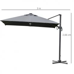 Outsunny Parasols Parasol Déporté LED Carré Inclinable Pivotant 360° Gris -Tapis extérieur Soldes parasol deporte led carre inclinable pivotant 3600 gris 2