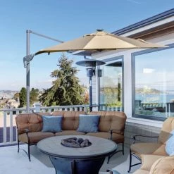 Tapis extérieur Soldes -Tapis extérieur Soldes parasol deporte led octogonal inclinable pivotant 3600 beige 1