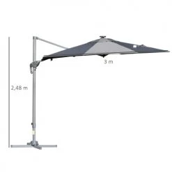 Outsunny Parasols Parasol Déporté LED Octogonal Inclinable Pivotant 360° Gris -Tapis extérieur Soldes parasol deporte led octogonal inclinable pivotant 3600 gris 2