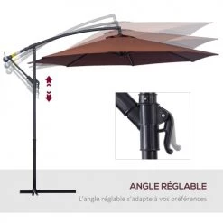 Outsunny Parasols Parasol Déporté Octogonal Chocolat -Tapis extérieur Soldes parasol deporte octogonal chocolat 5