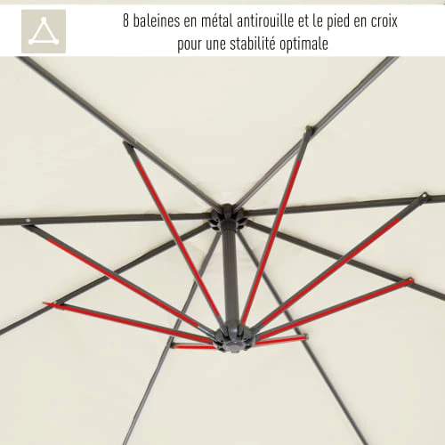 Outsunny Parasols Parasol Déporté Octogonal Crème 8 Outsunny Parasols Parasol Déporté Octogonal Crème – Image 6