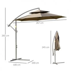 Outsunny Parasols Parasol Déporté Octogonal Inclinable Acier époxy Polyester Marron -Tapis extérieur Soldes parasol deporte octogonal inclinable acier epoxy polyester marron 2