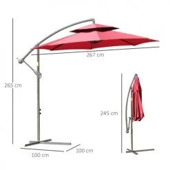 Outsunny Parasols Parasol Déporté Octogonal Inclinable Acier époxy Polyester Rouge -Tapis extérieur Soldes parasol deporte octogonal inclinable acier epoxy polyester rouge 3