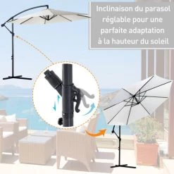 Outsunny Parasols Parasol Déporté Octogonal Inclinable Crème -Tapis extérieur Soldes parasol deporte octogonal inclinable creme 3