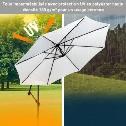 Outsunny Parasols Parasol Déporté Octogonal Inclinable Crème -Tapis extérieur Soldes parasol deporte octogonal inclinable creme 4