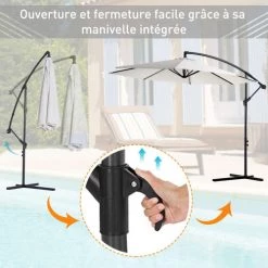 Outsunny Parasols Parasol Déporté Octogonal Inclinable Crème -Tapis extérieur Soldes parasol deporte octogonal inclinable creme 5
