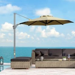 Outsunny Parasols Parasol Déporté Octogonal Inclinable Pivotant 360° Polyester Kaki -Tapis extérieur Soldes parasol deporte octogonal inclinable pivotant 3600 polyester kaki 3