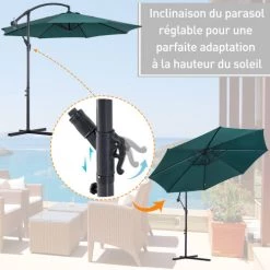 Outsunny Parasols Parasol Déporté Octogonal Inclinable Vert -Tapis extérieur Soldes parasol deporte octogonal inclinable vert 3