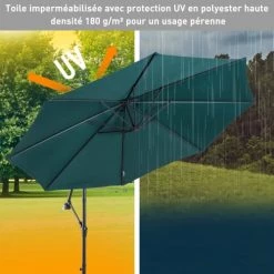 Outsunny Parasols Parasol Déporté Octogonal Inclinable Vert -Tapis extérieur Soldes parasol deporte octogonal inclinable vert 4