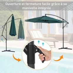 Outsunny Parasols Parasol Déporté Octogonal Inclinable Vert -Tapis extérieur Soldes parasol deporte octogonal inclinable vert 5