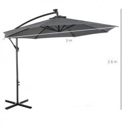 Outsunny Parasols Parasol Déporté Octogonal Parasol LED Inclinable Gris -Tapis extérieur Soldes parasol deporte octogonal parasol led inclinable gris 2