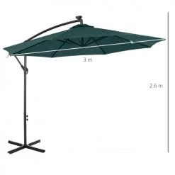 Outsunny Parasols Parasol Déporté Octogonal Parasol LED Inclinable Vert -Tapis extérieur Soldes parasol deporte octogonal parasol led inclinable vert 2