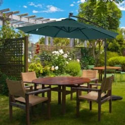 Outsunny Parasols Parasol Déporté Octogonal Parasol LED Inclinable Vert -Tapis extérieur Soldes parasol deporte octogonal parasol led inclinable vert 3