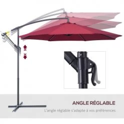 Outsunny Parasols Parasol Déporté Octogonal Rouge -Tapis extérieur Soldes parasol deporte octogonal rouge 5