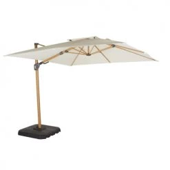 Maisons Du Monde Parasols Parasol Déporté Professionnel En Aluminium Avec Pied Imitation Bois, Toile écru 3m X 3m